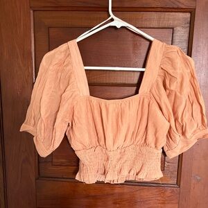 Elegant Coral Puff Sleeve Blouse